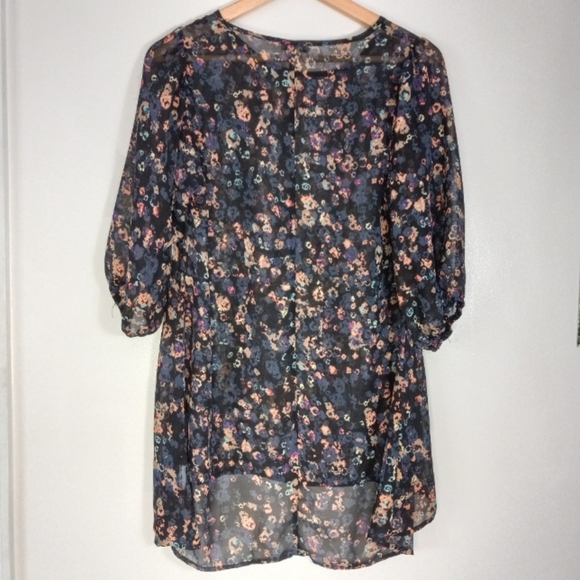 Lily Star Sheer Black Floral Long Tunic Style Cover up , Size Small - Picture 6 of 7